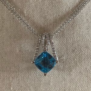 NEW Genuine Blue Topaz & Diamond Pendant